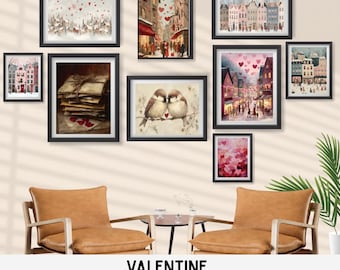 Valentines Day Prints Set of 9 -Romantic Wall Art -Whimsical Love Decor -Printable Digital Download