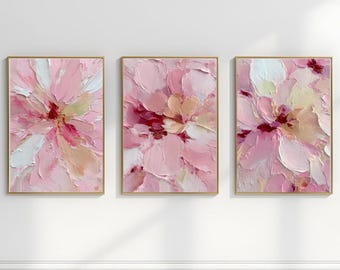 Abstract Floral Prints Set of 3 -Modern Textured Wall Art -Printable Digital Download for Home Decor