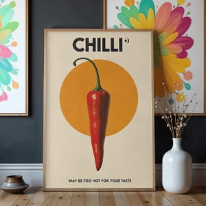 Chilipepparposter: Retro köksväggkonsttryck från 70-talet, vintagedekor (digital nedladdning)