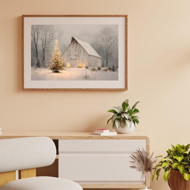 Rustic Christmas Barn Print -farmhouse Wall Art -winter Scene Print ...