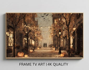 Vintage Halloween Street Frame TV Art, Cozy Cottagecore Halloween Decor for Samsung Frame TV, Fall Digital Download