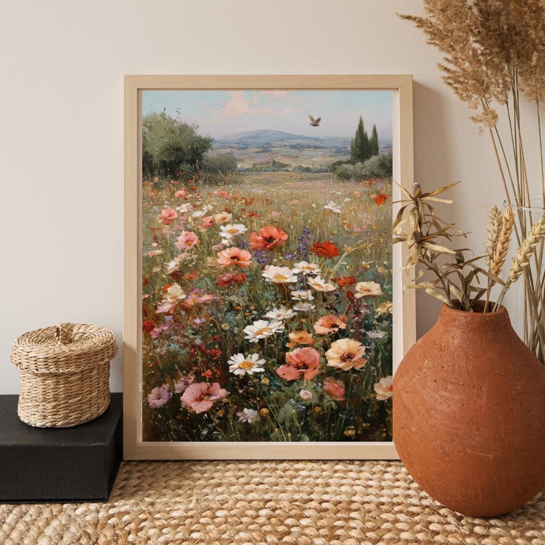 Vintage Wildflower Meadow Print – French Country Spring Wall Art ...
