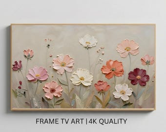 Textured Floral Samsung Frame TV Art, Vintage Meadow Painting, Digital Download