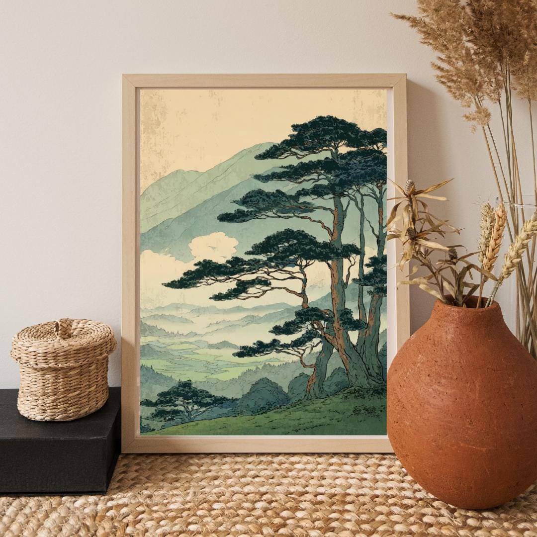 Vintage Japanese Forest Print -mountain Landscape Wall Art -serene Home ...