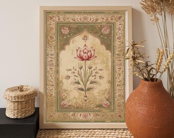 Vintage Mughal Lotus Floral Print - Indian Cottagecore Wall Art (Digital Download)