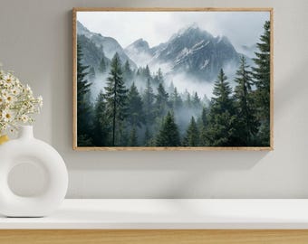 Forest Landscape Print -Printable Foggy Mountains Nature Wall Art -Farmhouse Decor -Digital Download