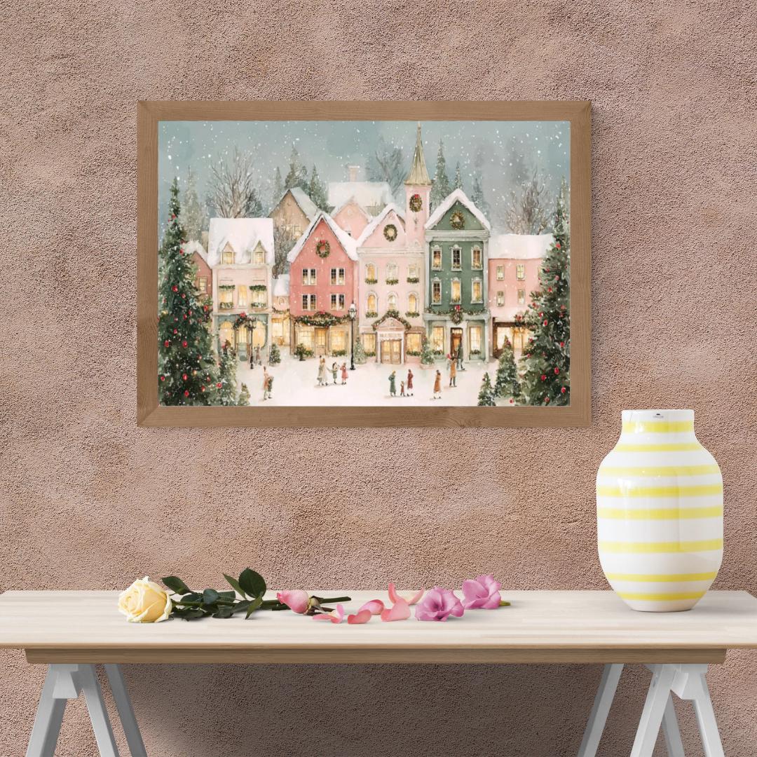 Cozy Christmas Village Print -printable Winter Wall Art -rustic Holiday ...