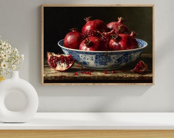 ザクロの静物画：雰囲気のあるキッチンダイニングルームの印刷可能な