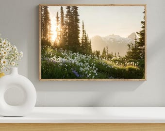 Wilde bloemen natuur Art Print - Nordic Forest Wall Art - natuur landschapsschilderkunst - digitale download