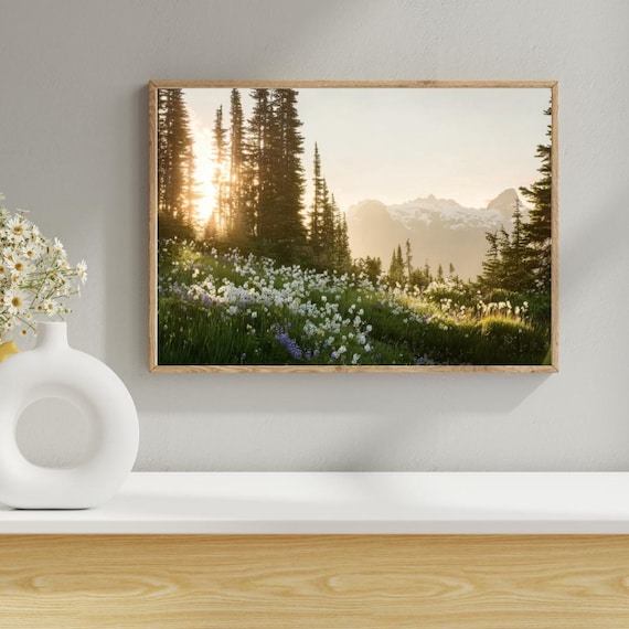 Wildflowers Nature Art Print -Nordic Forest Wall Art -Nature Landscape Painting -Digital Download