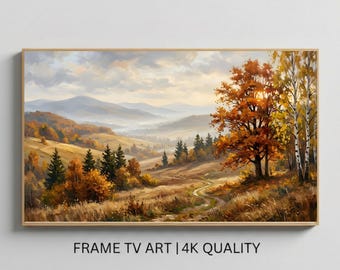 Autumn Birch Forest Samsung Frame TV Art, Fall Aspen Trees Oil Painting Digital Download, Golden Landscape TV Wallpaper, Digital Download