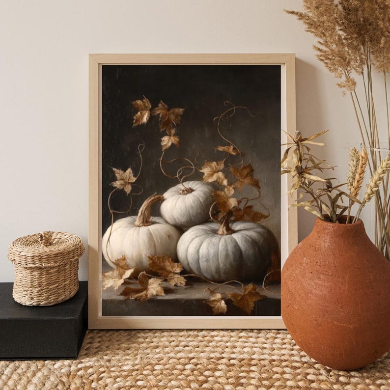 Vintage Pumpkin Print -Neutral Fall Wall Art -Dark Cottagecore Art -Printable Farmhouse Decor -Digital Download