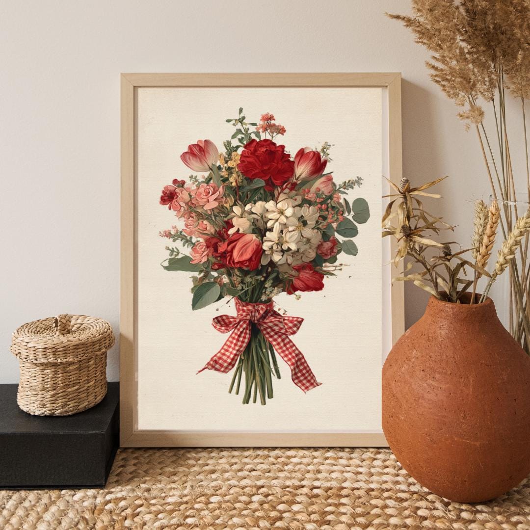 Vintage Floral Bouquet Valentines Print -romantic Wall Art -rustic ...