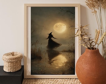 Halloween Witch Print -Moody Halloween Wall Art -Printable Vintage Rustic Witchy Decor -Digital Download