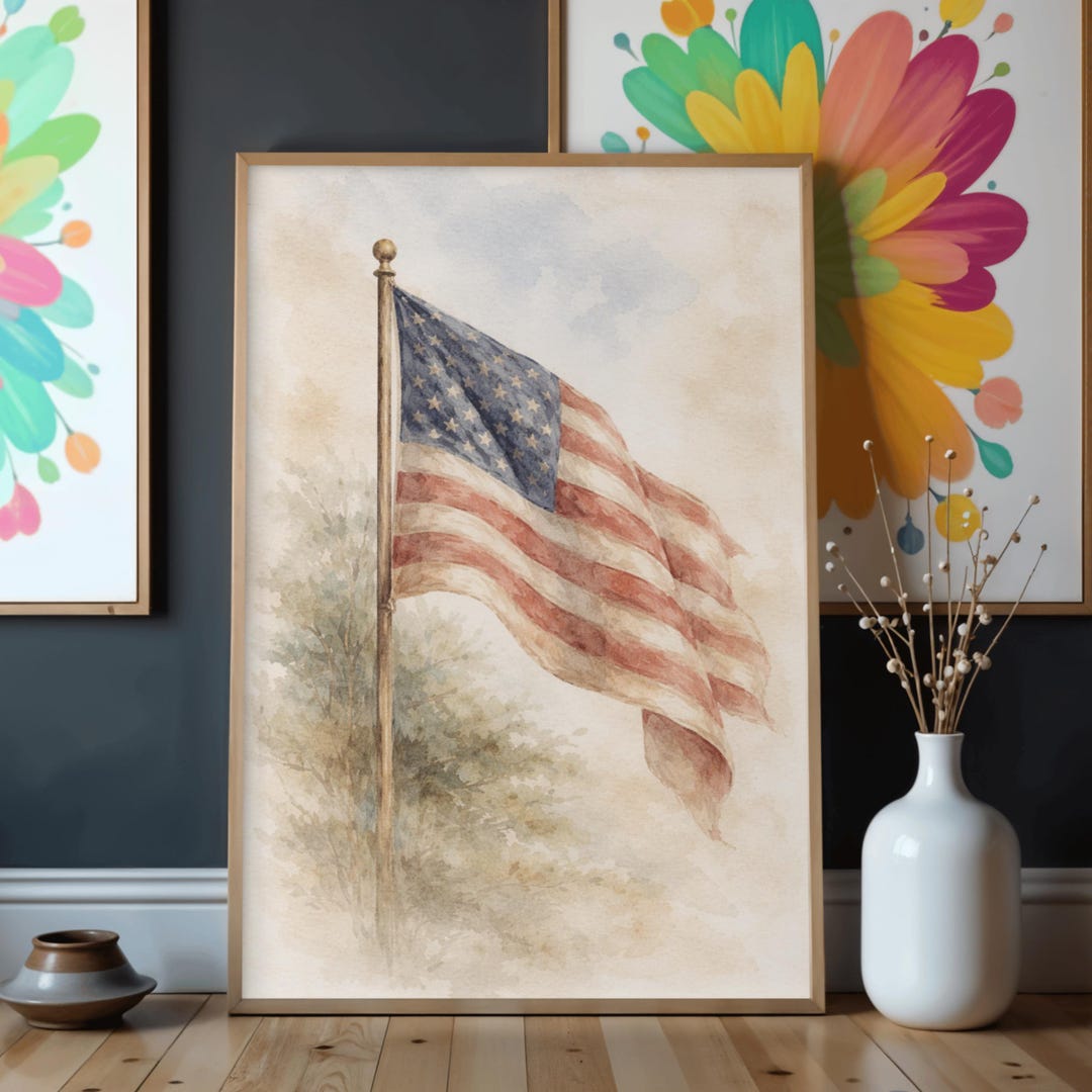 Watercolor American Flag Wall Art, 4th of July Patriotic Decor, USA ...