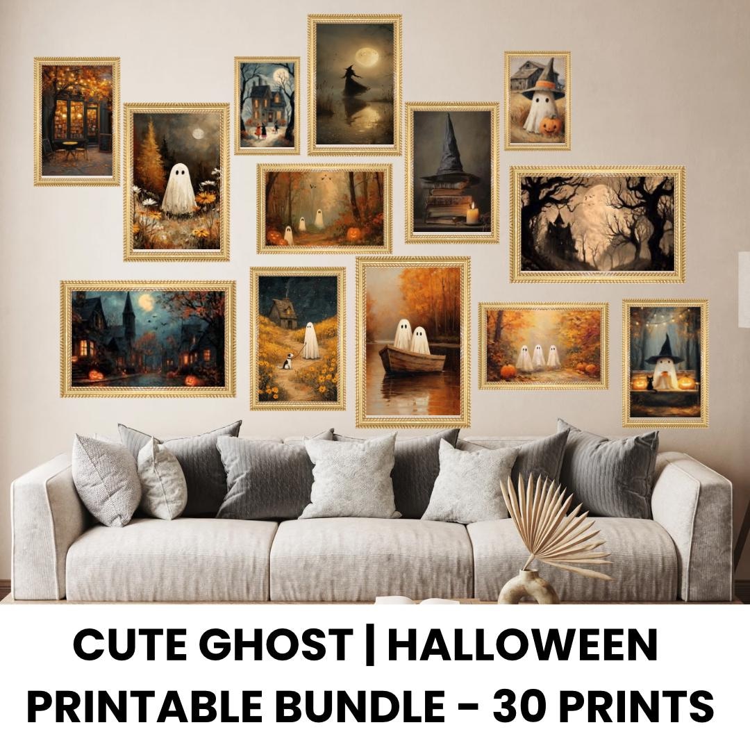 Halloween Gallery Wall Art – Cute Ghost Prints, Cottagecore Decor ...