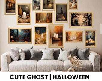 Halloween Gallery Wall Art – Cute Ghost Prints, Cottagecore Decor (Digital Download)