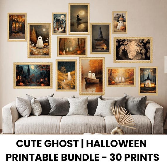 Halloween Gallery Wall Art – Cute Ghost Prints, Cottagecore Decor (Digital Download)