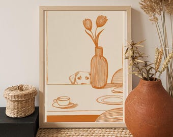 Sneaky Dog Kitchen Print -Abstract Coffee Wall Art -Funny Diner Decor -Printable Digital Download