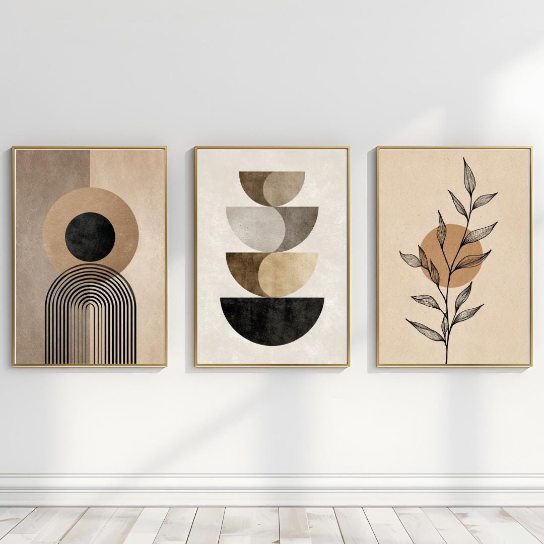 Mid Century Modern Boho Prints Set of 3 -neutral Geometric Wall Art ...