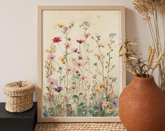 Watercolor Wildflower Print -Botanical Wall Art -Cottagecore Decor -Printable Digital Download