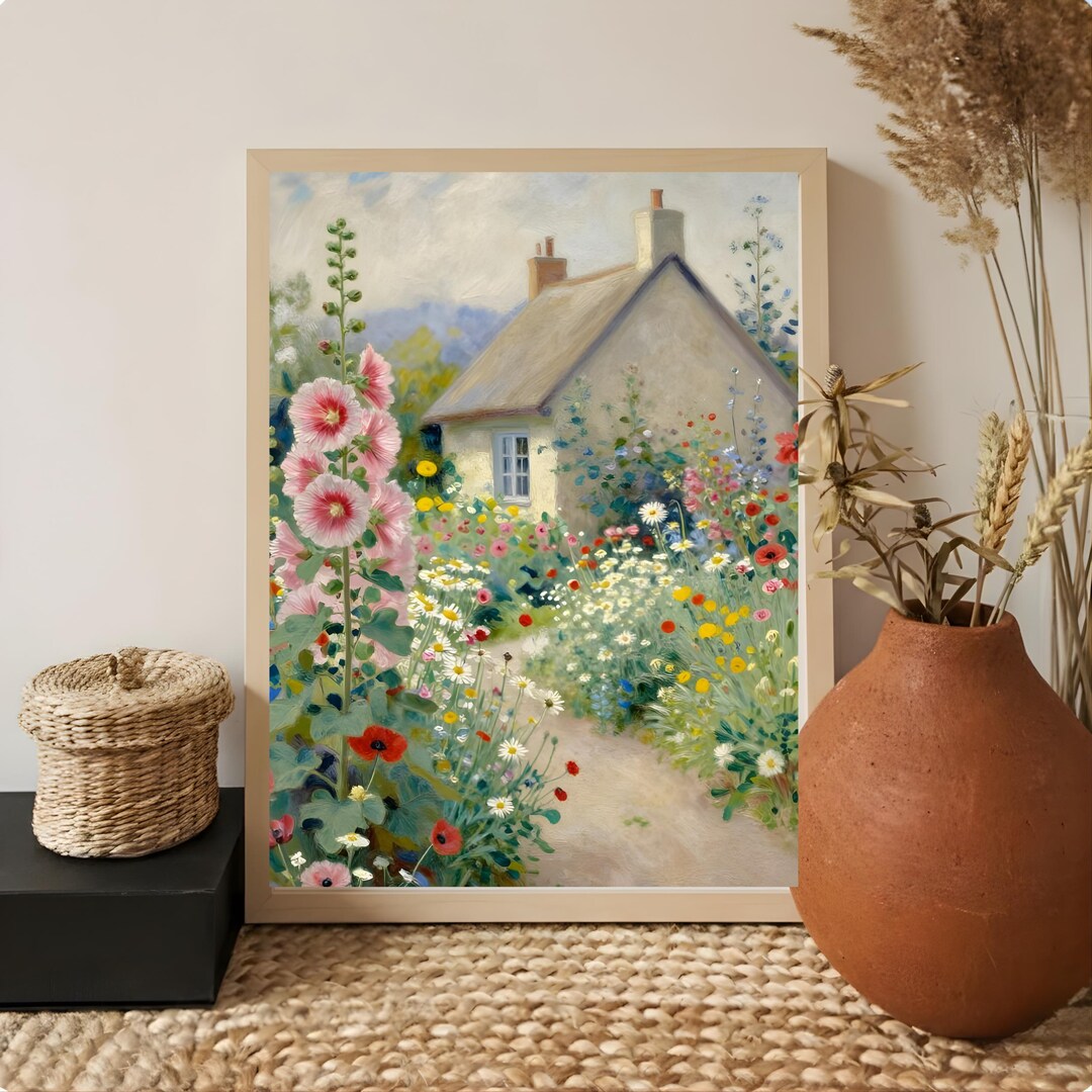 Vintage Impressionist Cottage Garden Wall Art, European Floral ...