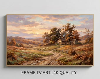 Golden Autumn Countryside Glow – Vintage Oil Painting for Samsung Frame TV, Digital Download