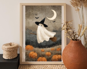 Witchy Ghost Halloween Print – Spooky Wall Art (Digital Download)