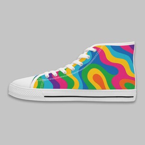 Colorful Wave High Top Sneakers - Abstract Art, Memory Foam Insole