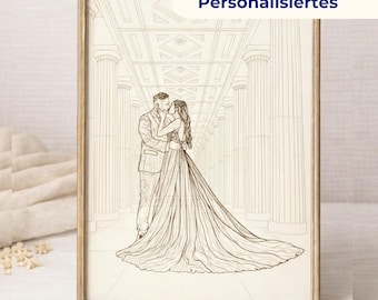 Personalisiertes Paar Portrait Line Art | Hochzeits Illustration minimalistisch | Geschenk für Braut, Verlobung oder Jahrestag