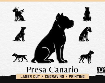 Presa Canario PNG SVG DXF - Presa Canario Dog Clipart Silhouette for Cricut, Laser, Cnc, Wood, Metal Cut, Print (Digital Download)