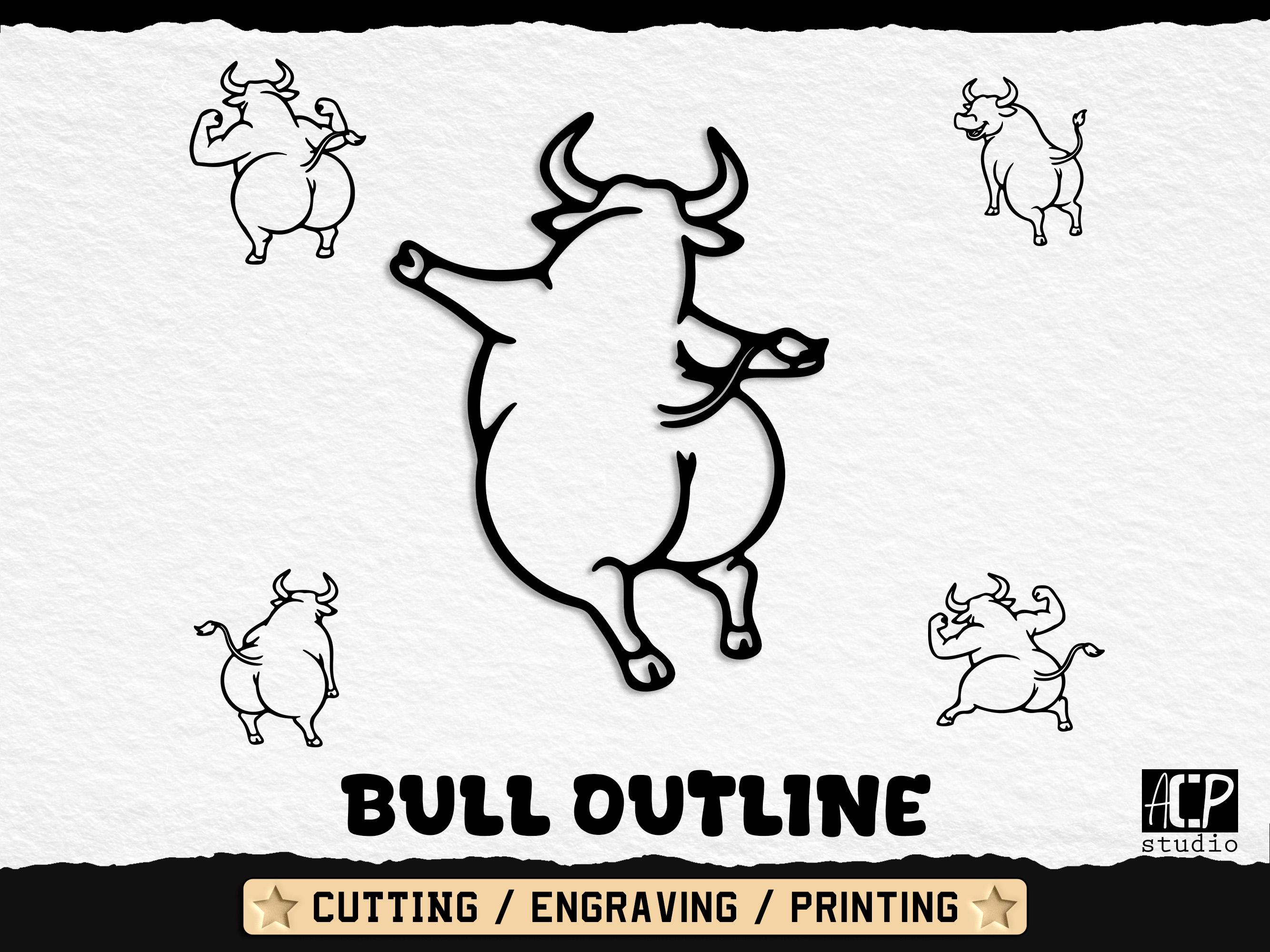 Overlay Bull Bull Outline SVG Bundle - Rear View Bull Single Cut Contour, PNG and ...
