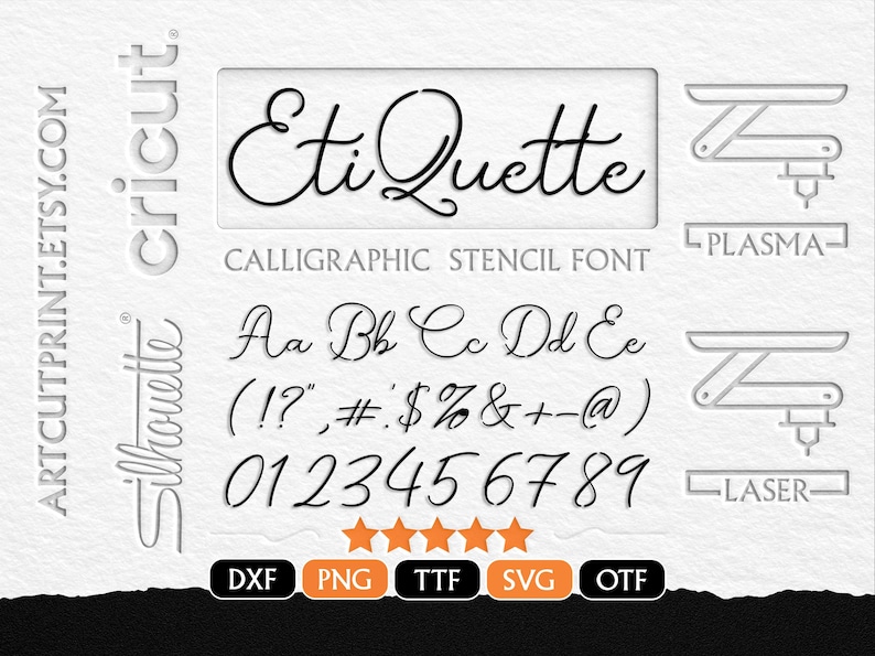 Calligraphy Font Stencil SVG - Modern Calligraphic Bridged Font DXF for ...