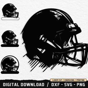 Casco de fútbol americano SVG, silueta dibujada a mano PNG DXF, archivo de corte deportivo para Cricut, silueta, grabado láser, arte mural
