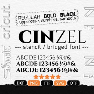 CINZEL FONT CRICUT - Dxf, Png, Ttf, Otf, Svg: Cinzel Bridged Font Alphabet For Cricut, Laser Cutting, Engraving, Printing.