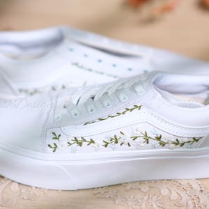 Embroidered Vans Wedding Shoes: Custom Floral Bridal Sneakers