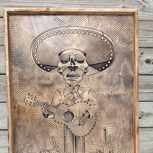 Day of the Dead Art Wood Carve Skeleton Mariachi