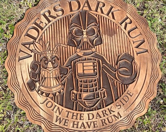 Star Wars Tiki Bar Wood Carving Art - Round 24x24 Wall Sign