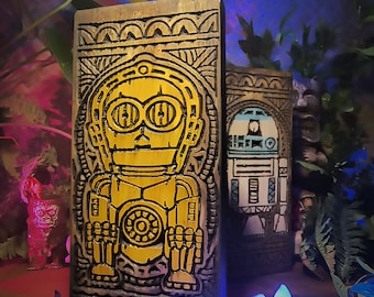Sculture in legno Tiki di C3PO ispirate a Star Wars