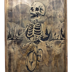 Skeleton Riding Bike Wood Carve Day of the Dead Art