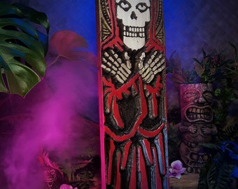 Misfits Skull Tiki Wood Carving of the Crimson Ghost