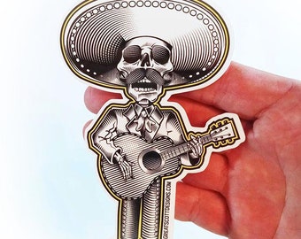 Mariachi Guitar Skeleton Stickers - Day of the Dead Stickers