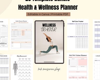 Health & Wellness Planner Bundle: 200+ Pages, Fitness, Meal, Self-Care (Printable PDF)