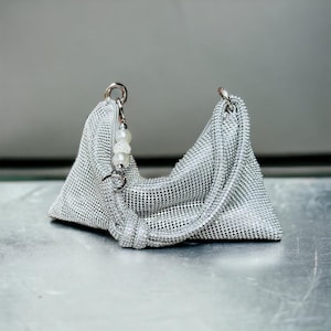 Silver Rhinestone Purse, Silver Evening Bag, Rhinestone Evening Bag, Shoulder Silver Bag