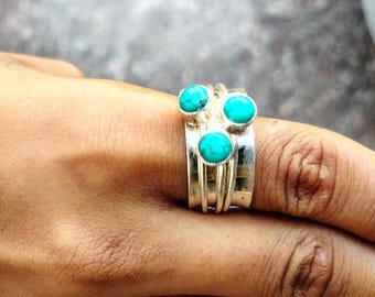Sterling Silver Spinner Ring: Natural Turquoise Meditation Jewelry