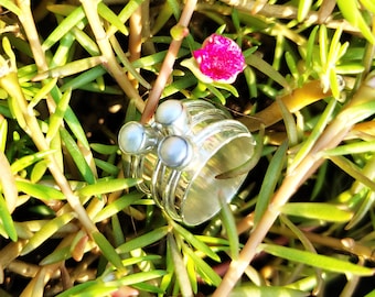 Pearl Sterling Silver Spinner Ring: Adjustable Anxiety Fidget Jewelry