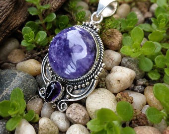 Handmade Charoite Sterling Silver Pendant, Purple Gemstone Jewelry