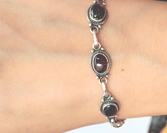 Red Garnet Bracelet: Handmade 925 Sterling Silver January Birthstone