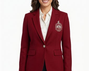 Handmade Delta Sigma Theta Blazer – Elegant Red Wool Blend Jacket for Women