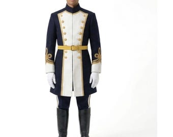 Royal Christmas Guard Costume, Navy Wool Military Coat, White Parade Uniform with Gold Braid, Custom Guard Cosplay, Officer Parade Uniform